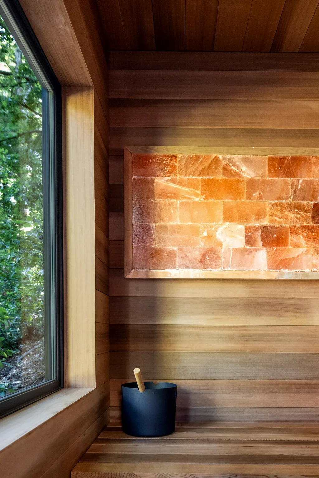 Cedar sauna interior in Mill Valley
